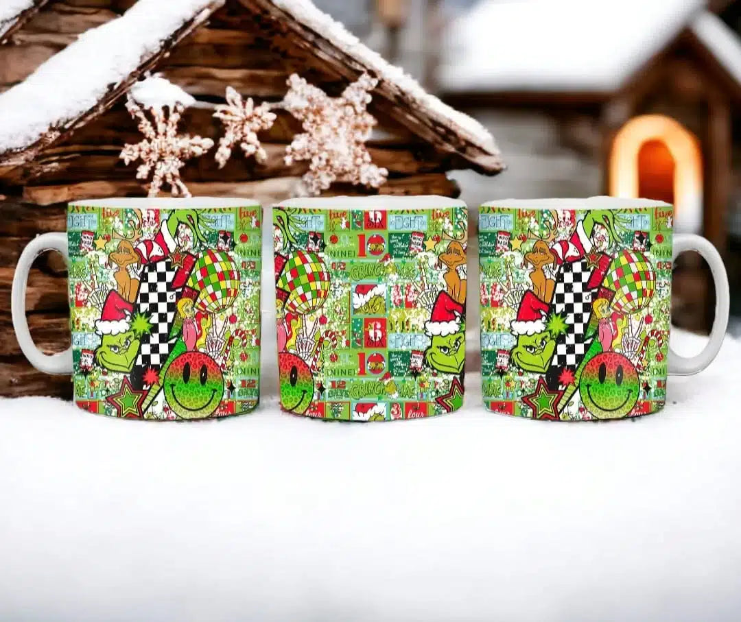 Cana personalizata, Grinch de Craciun Model 6, Ceramica, Alb, 350 ml