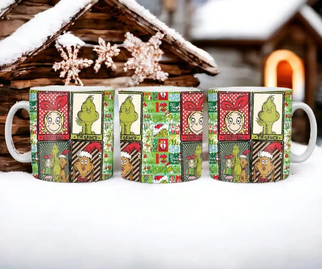 Cana personalizata, Grinch de Craciun Model 5, Ceramica, Alb, 350 ml