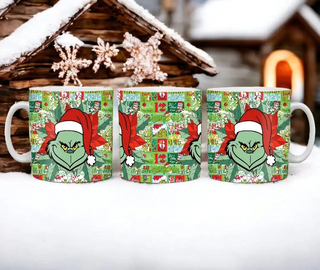 Cana personalizata, Grinch de Craciun Model 8, Ceramica, Alb, 350 ml