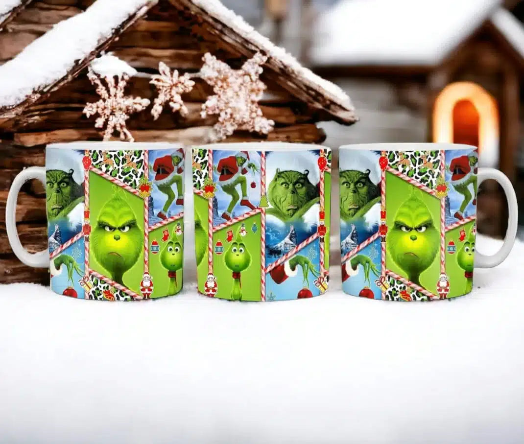 Cana personalizata, Grinch de Craciun Model 9, Ceramica, Alb, 350 ml
