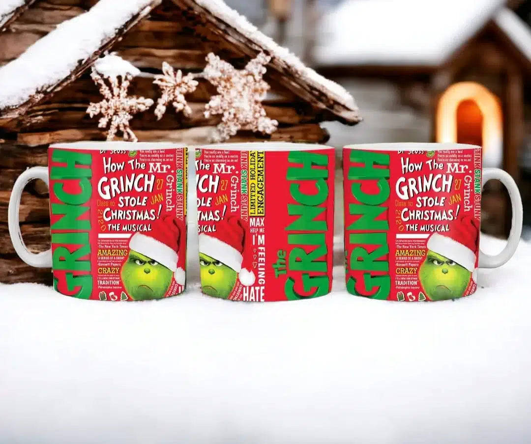 Cana personalizata, Grinch de Craciun Model 7, Ceramica, Alb, 350 ml