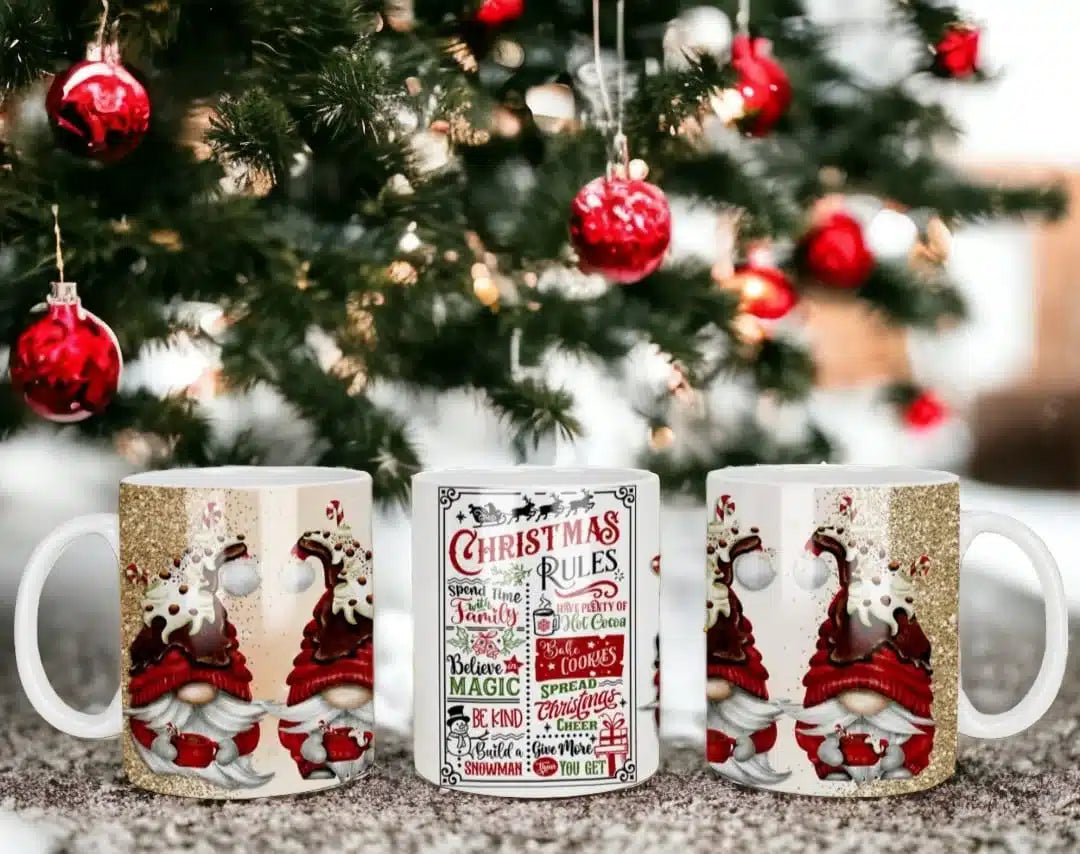 Cana personalizata, Gnom de Craciun Model 1, Ceramica, Alb, 350 ml