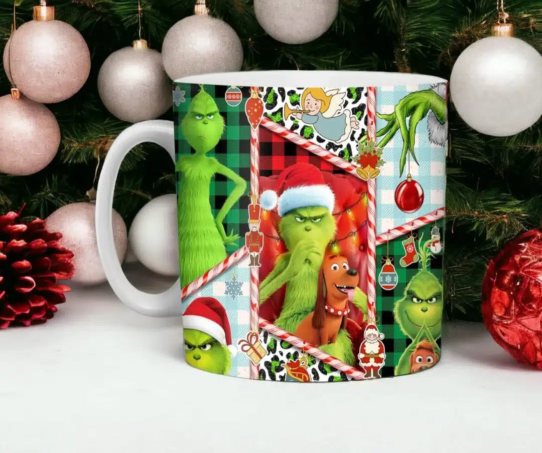 Cana personalizata, Grinch de Craciun Model 14, Ceramica, Alb, 350 ml