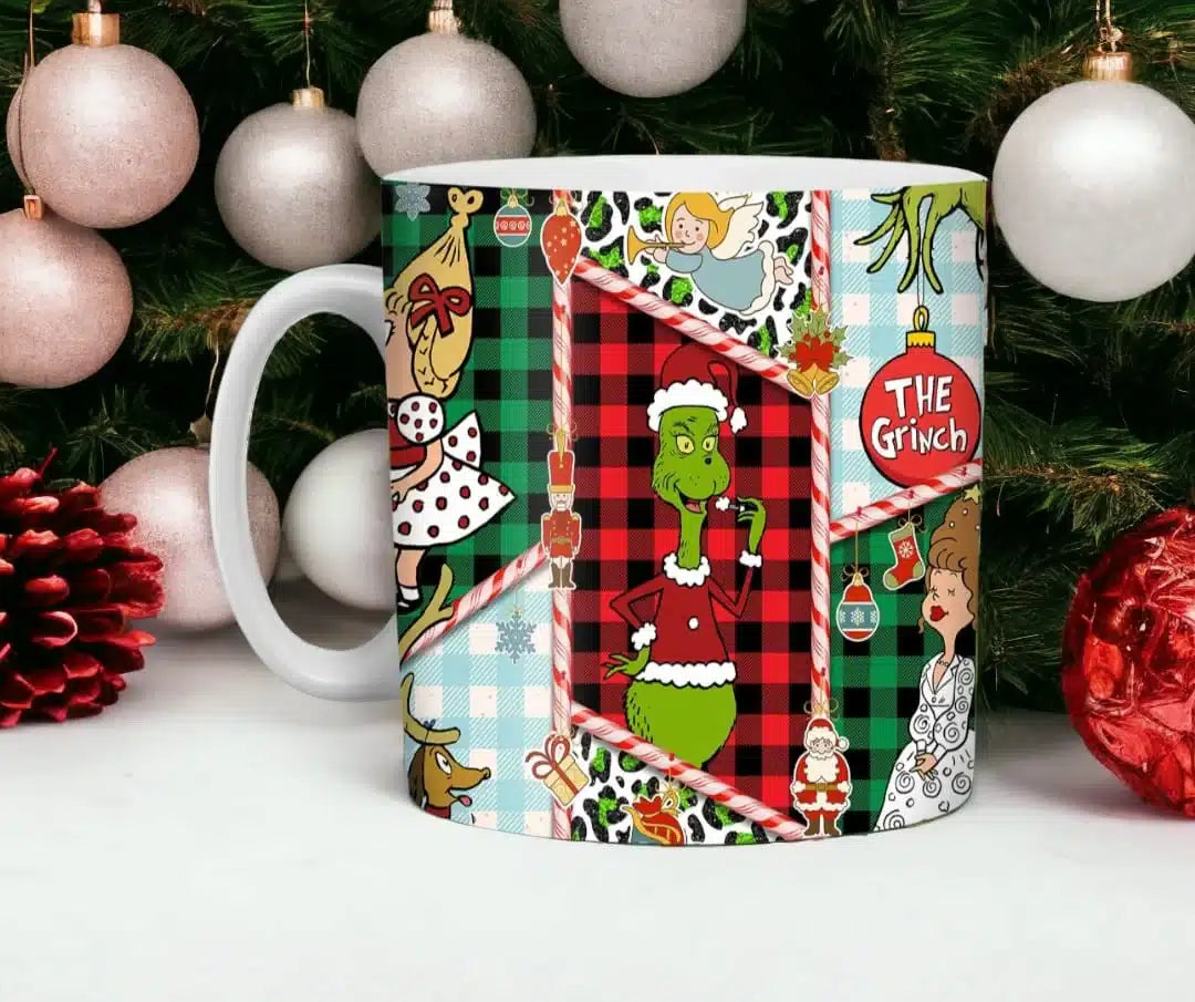 Cana personalizata, Grinch de Craciun Model 15, Ceramica, Alb, 350 ml