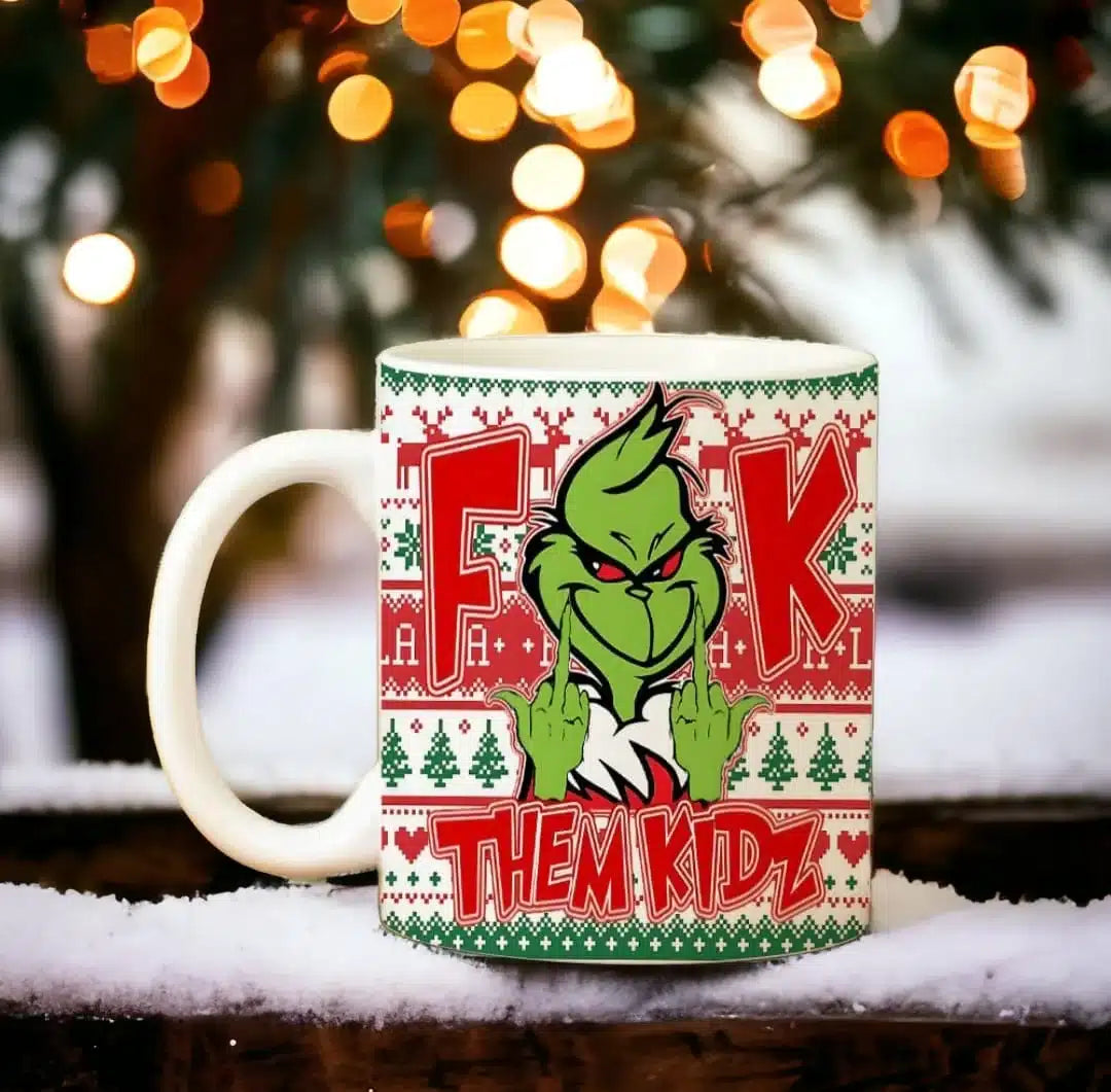 Cana personalizata, Grinch de Craciun Model 16, Ceramica, Alb, 350 ml