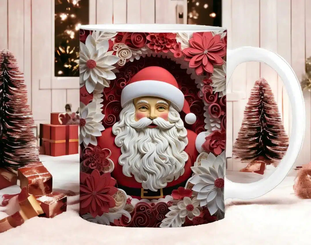 Cana personalizata, Mos Craciun Model 8, Ceramica, Alb, 350 ml