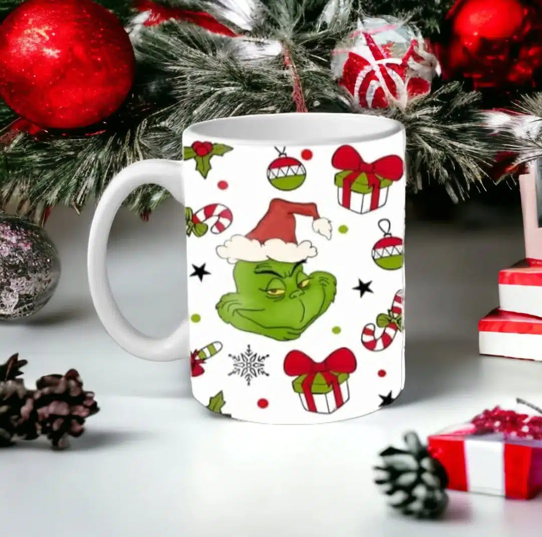 Cana personalizata, Grinch de Craciun Model 17, Ceramica, Alb, 350 ml