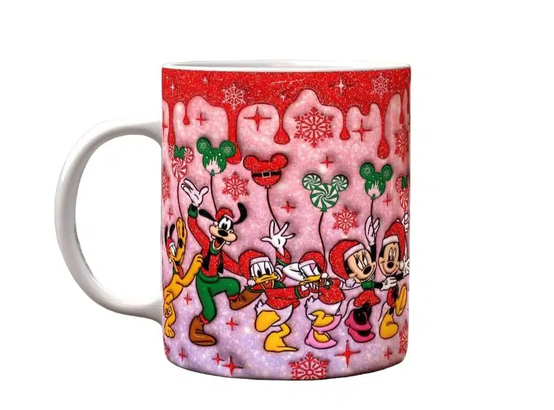 Cana personalizata, Mickey Mouse si prietenii de Craciun Model 4, Ceramica, Alb, 350 ml