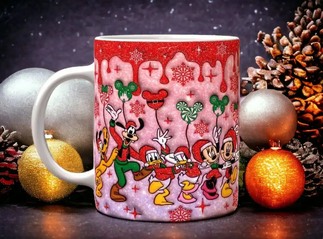 Cana personalizata, Mickey Mouse si prietenii de Craciun Model 4, Ceramica, Alb, 350 ml