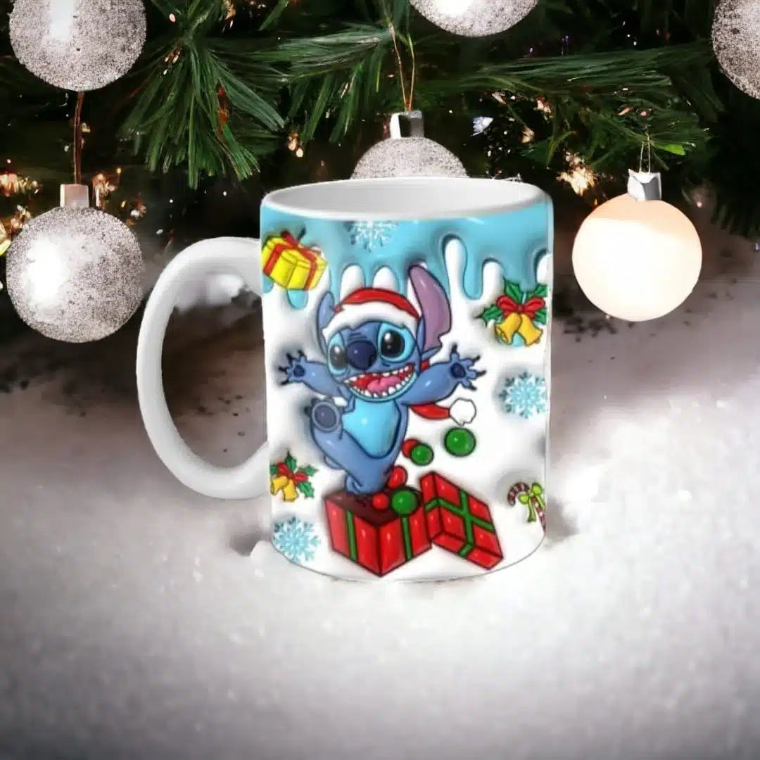 Cana personalizata, Stitch de Craciun Model 4, Ceramica, Alb, 350 ml