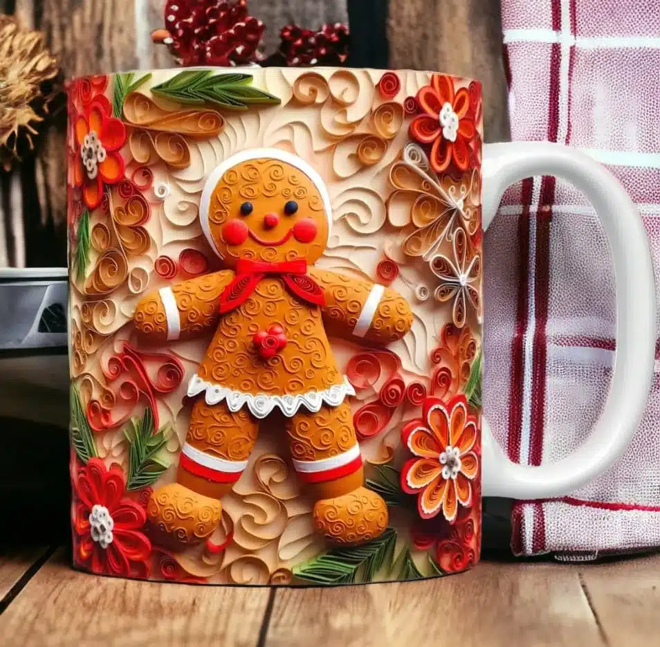 Cana personalizata, Turta dulce de Craciun Model 7, Ceramica, Alb, 350 ml