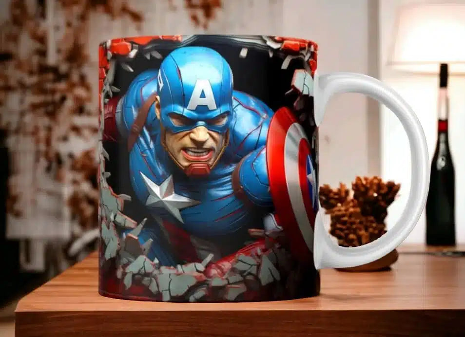 Cana personalizata, Captain America Model 1 , Ceramica, Alb, 350 ml