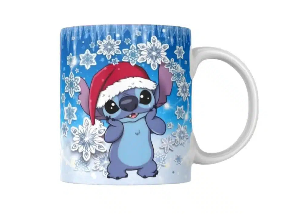 Cana personalizata, Stitch de Craciun Model 7, Ceramica, Alb, 350