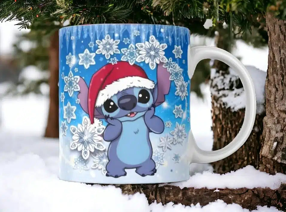 Cana personalizata, Stitch de Craciun Model 7, Ceramica, Alb, 350