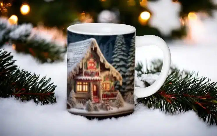Cana personalizata, Atmosfera de Craciun Model 11, Ceramica, Alb, 350 ml