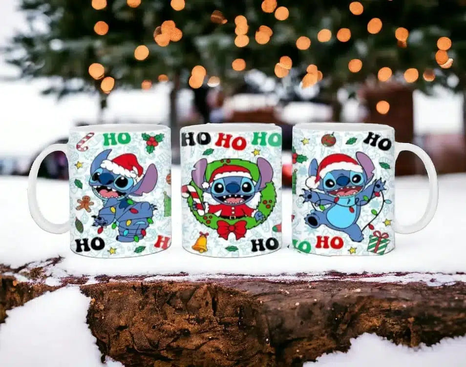 Cana personalizata, Ho Ho Ho Stitch , Ceramica, Alb, 350 ml