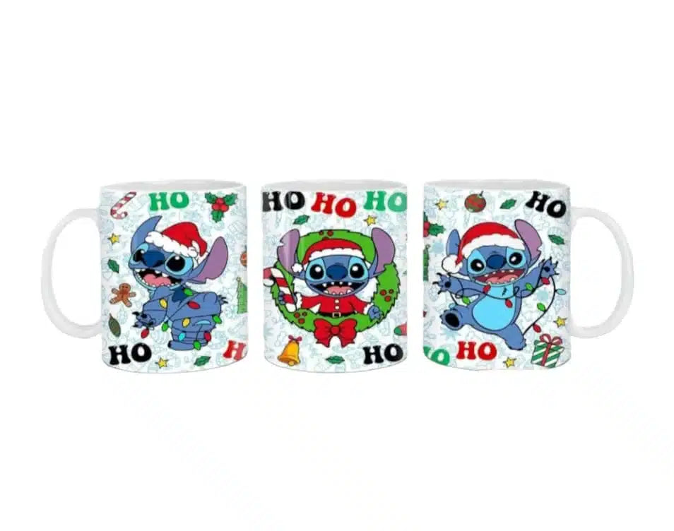 Cana personalizata, Ho Ho Ho Stitch , Ceramica, Alb, 350 ml