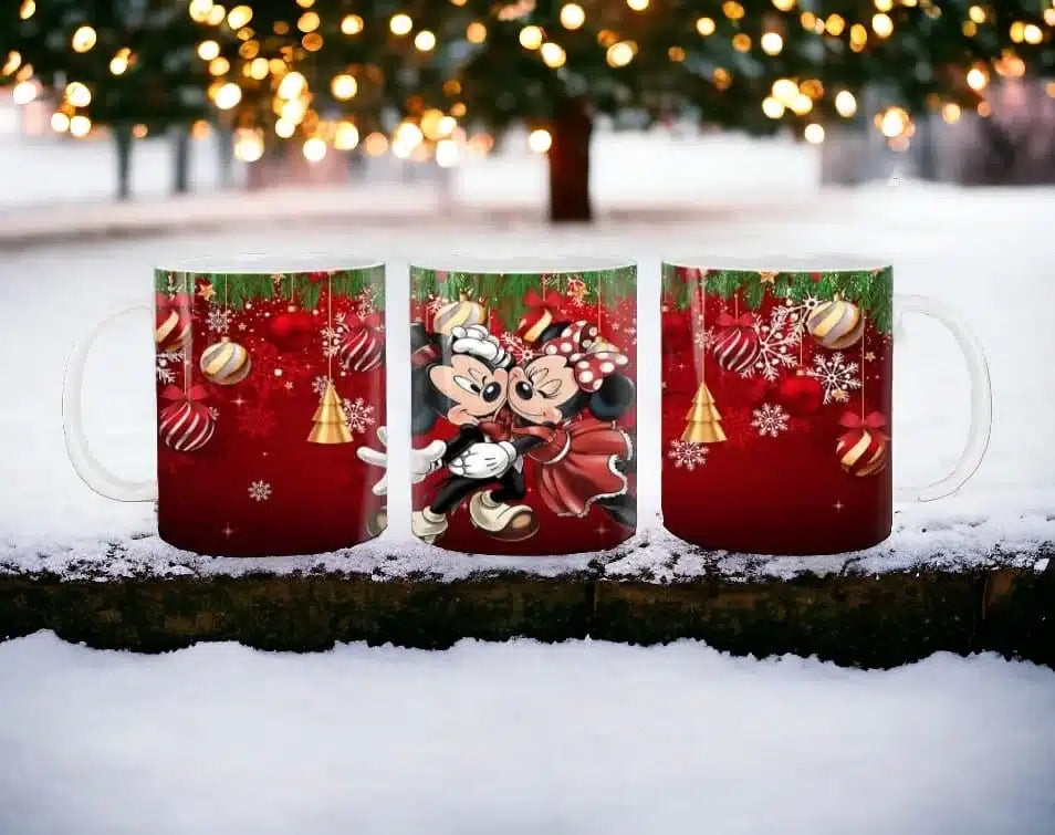 Cana personalizata, Love Mickey and Minnie, Ceramica, Alb, 350 ml