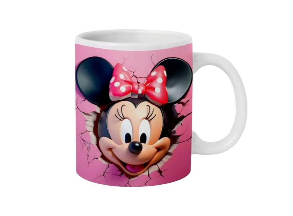 Cana personalizata, Minnie Mouse Roz Model 2, Ceramica, Alb, 350 ml