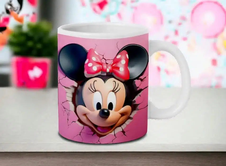 Cana personalizata, Minnie Mouse Roz Model 2, Ceramica, Alb, 350 ml