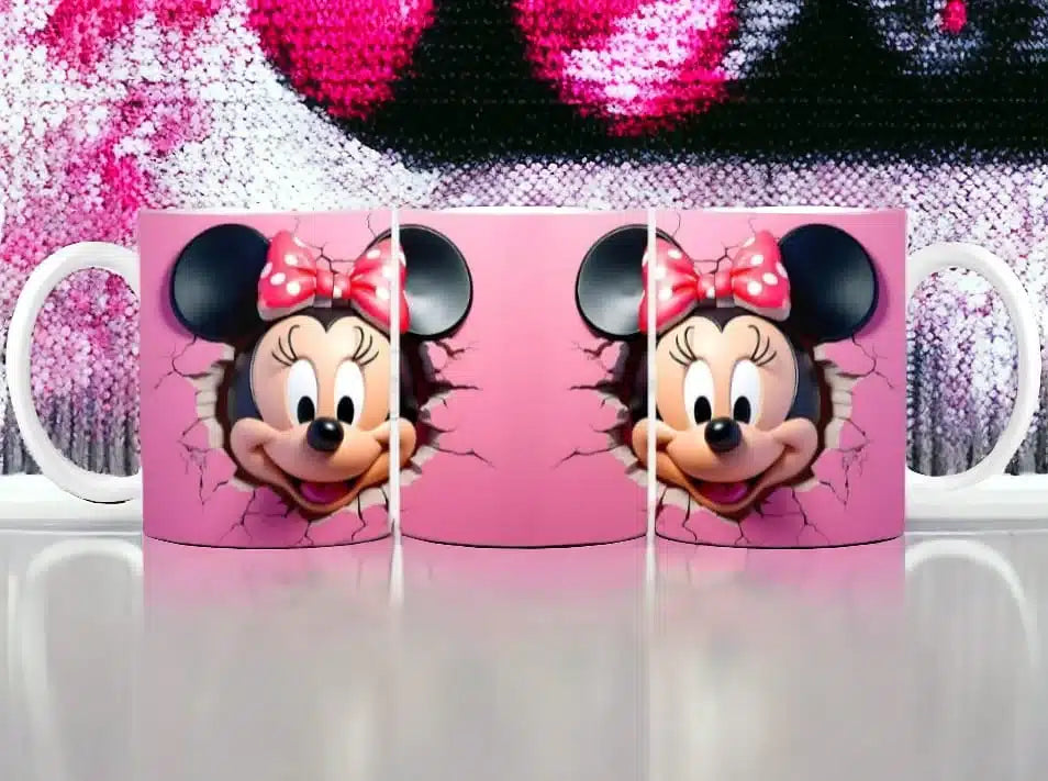 Cana personalizata, Minnie Mouse Roz Model 2, Ceramica, Alb, 350 ml