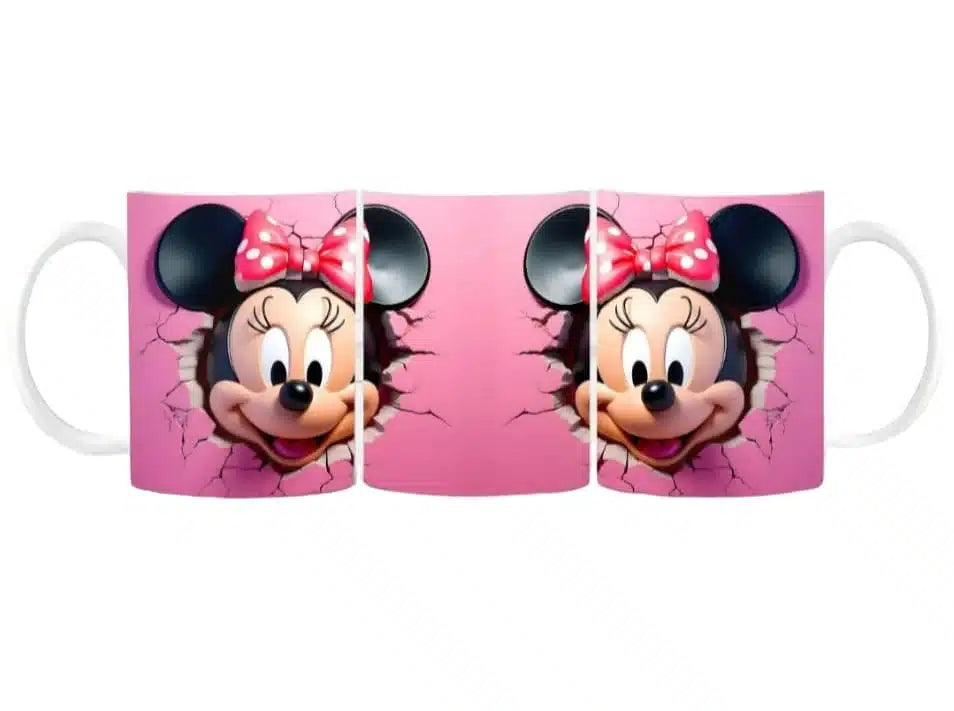 Cana personalizata, Minnie Mouse Roz Model 2, Ceramica, Alb, 350 ml