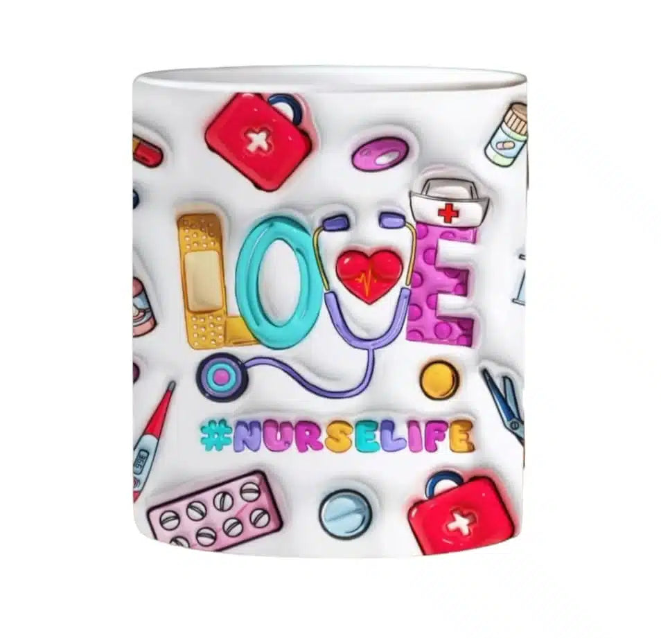 Cana personalizata, Love Nurse Life, Ceramica, Alb, 350 ml