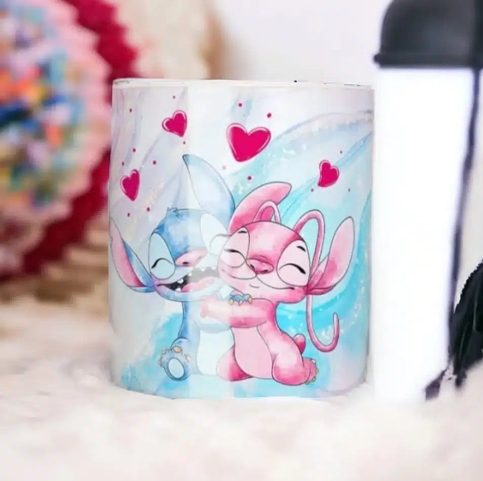 Cana personalizata, Love Stitch and Angel, Ceramica, Alb, 350 ml
