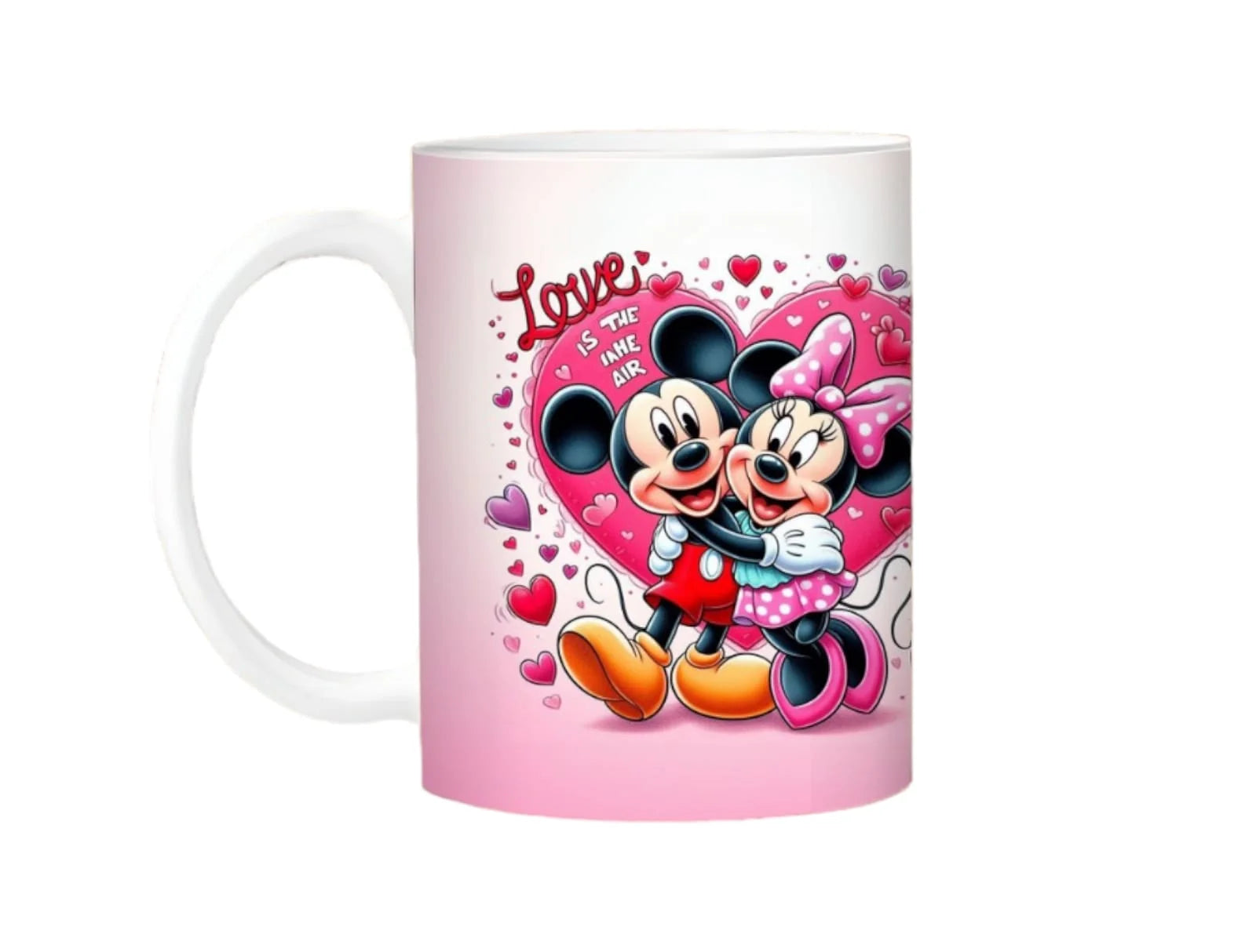 Cana personalizata, Iubesc Mickey si Minnie Model 1, Ceramica, Alb, 350 ml