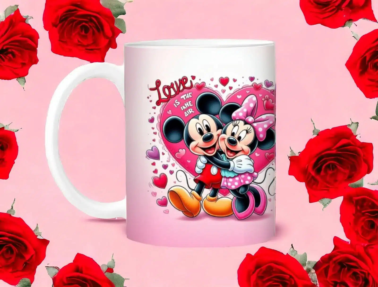 Cana personalizata, Iubesc Mickey si Minnie Model 1, Ceramica, Alb, 350 ml