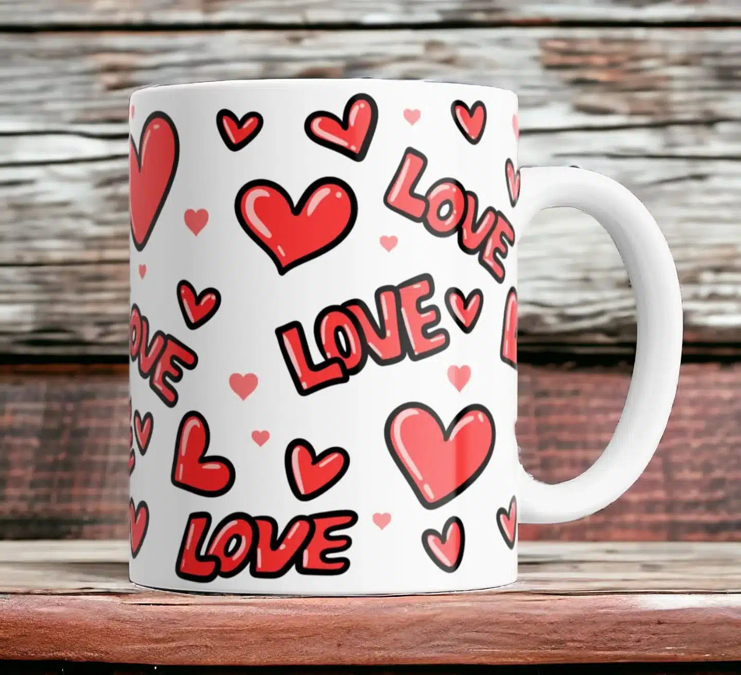 Cana personalizata, Ziua indragostitilor, Love, Love, Love, Ceramica, Alb, 350 ml