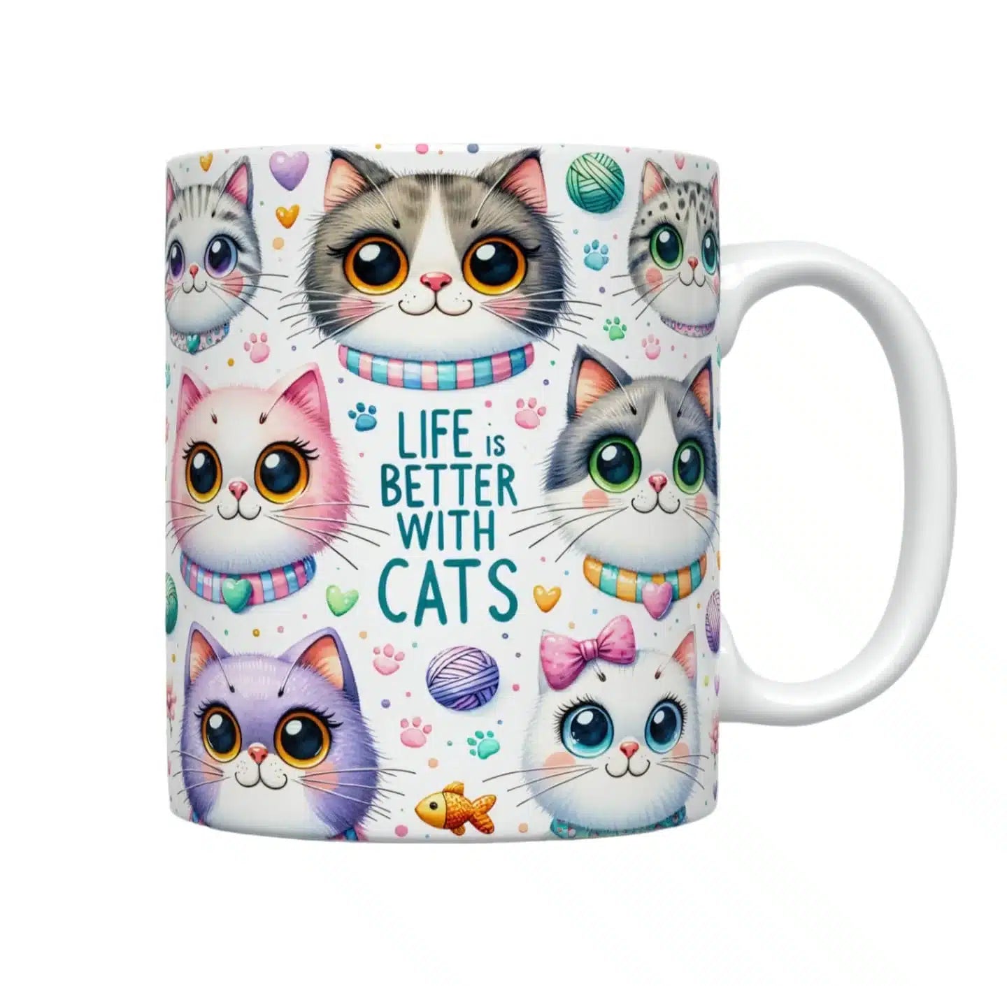 Cana personalizata, Life is better with cats, Ceramica, Alb, 350 ml