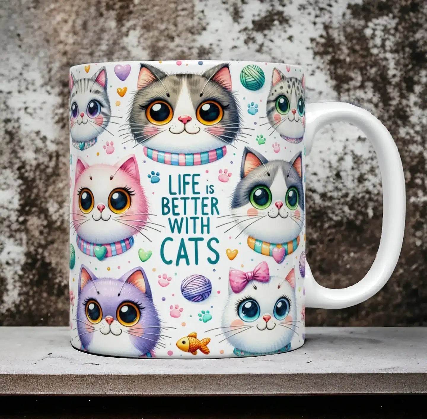 Cana personalizata, Life is better with cats, Ceramica, Alb, 350 ml