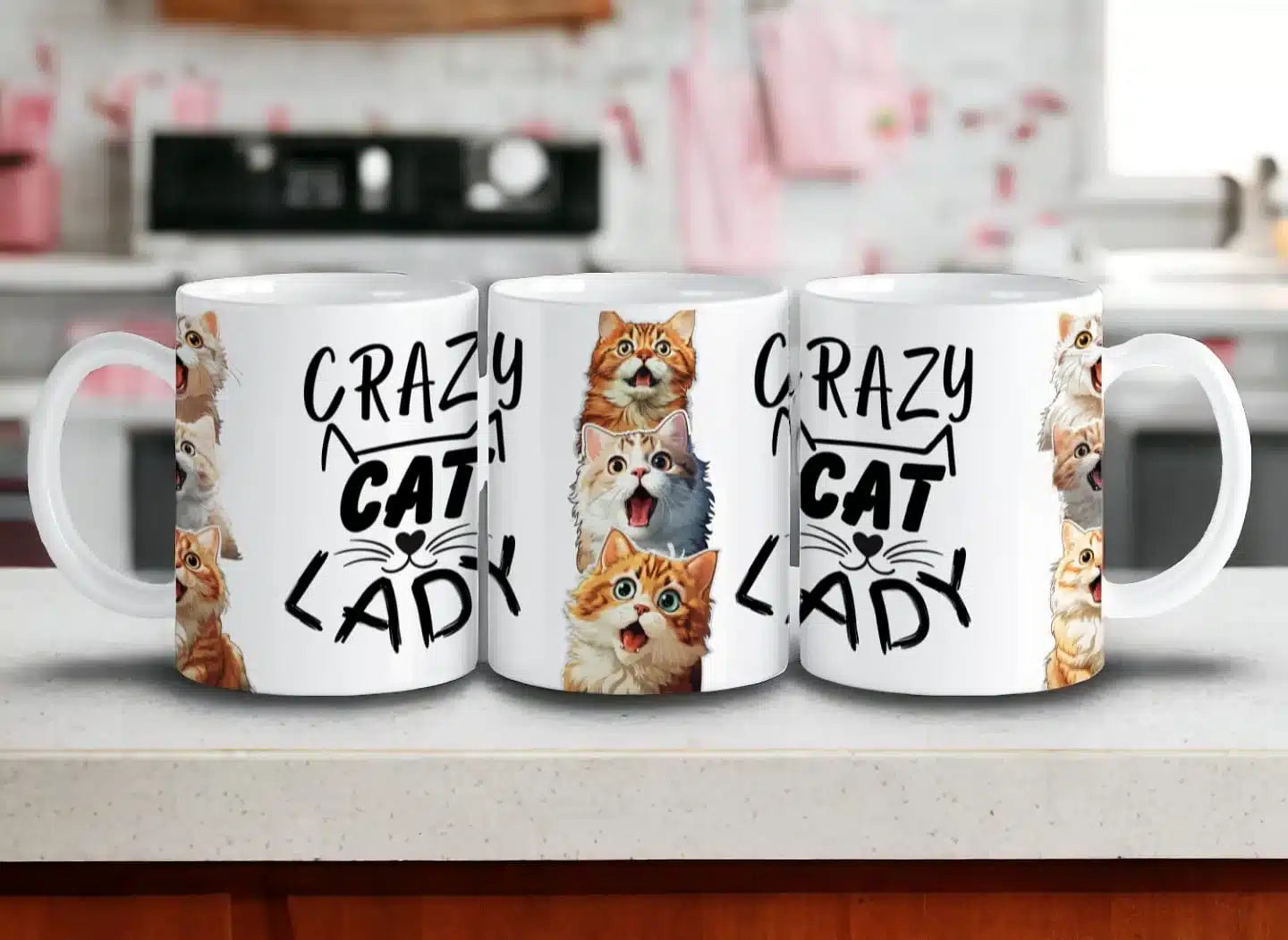 Cana personalizata, Crazy cat lady, Ceramica, Alb, 350 ml