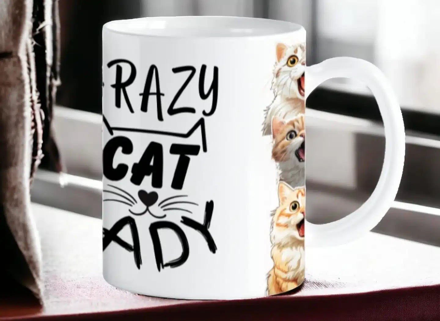 Cana personalizata, Crazy cat lady, Ceramica, Alb, 350 ml