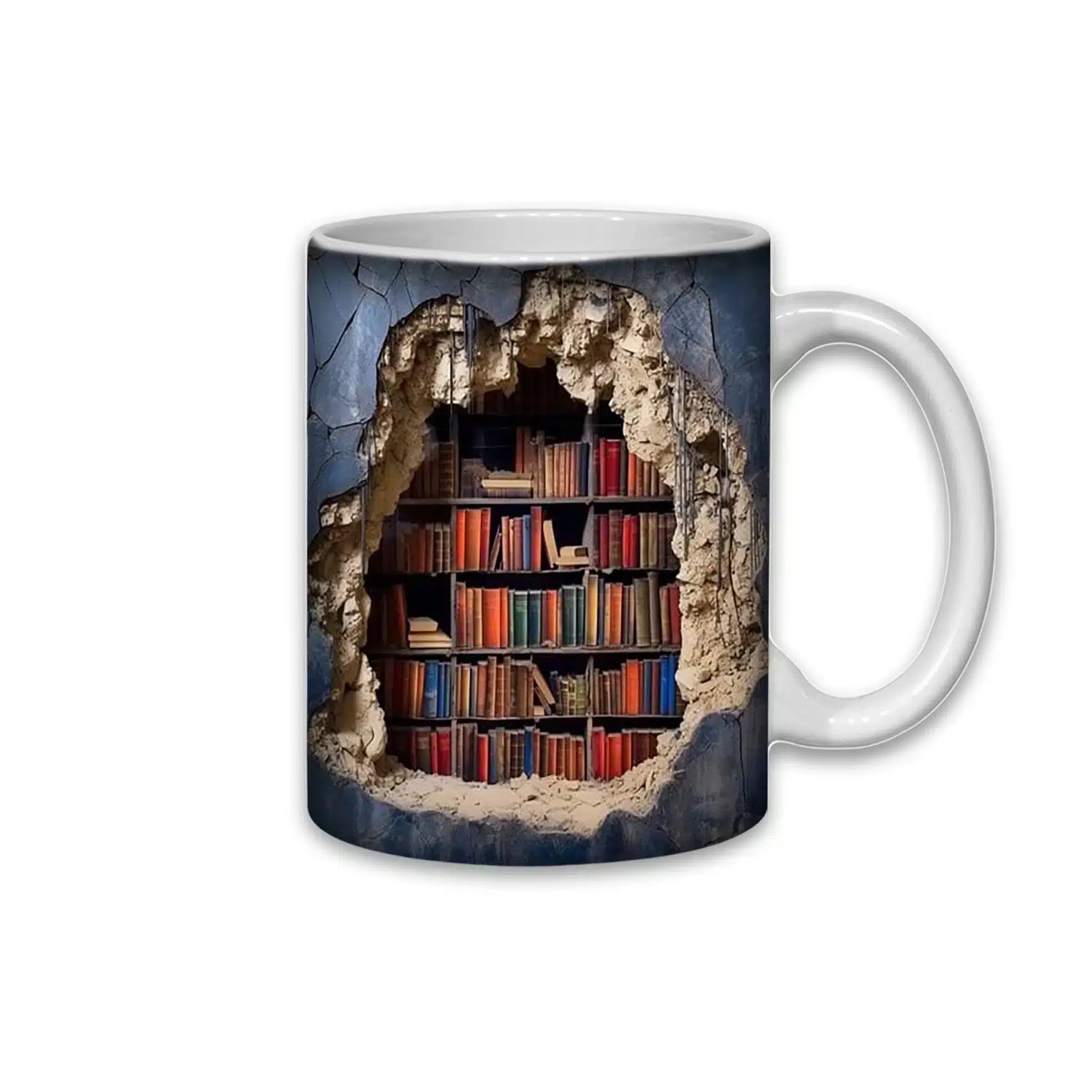 Cana personalizata, 3D, Bibliotecă în perete, Ceramica, Alb, 350 ml