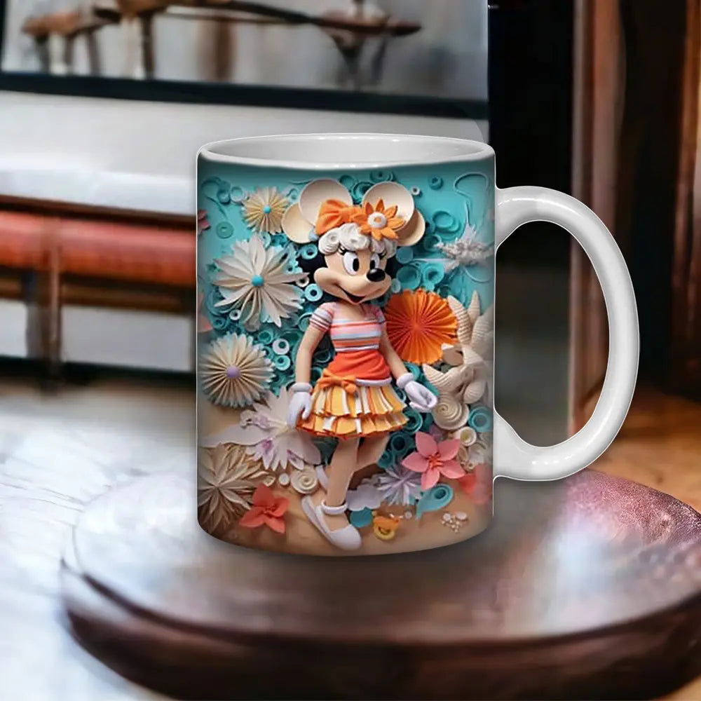 Cana personalizata, 3D, Minnie Mouse, Ceramica, Alb, 350 ml