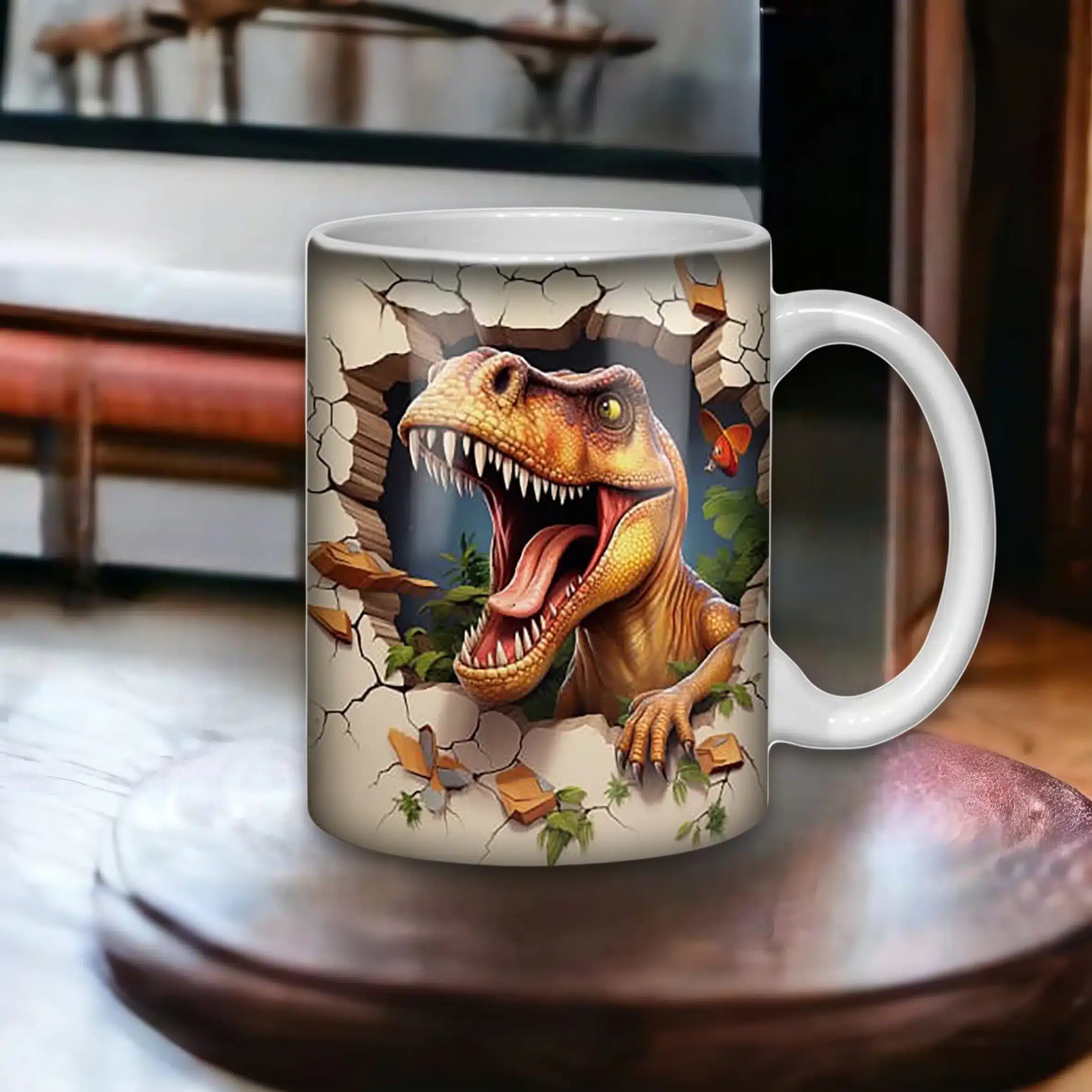 Cana personalizata, 3D, Dinosaur 2, Ceramica, Alb, 350 ml