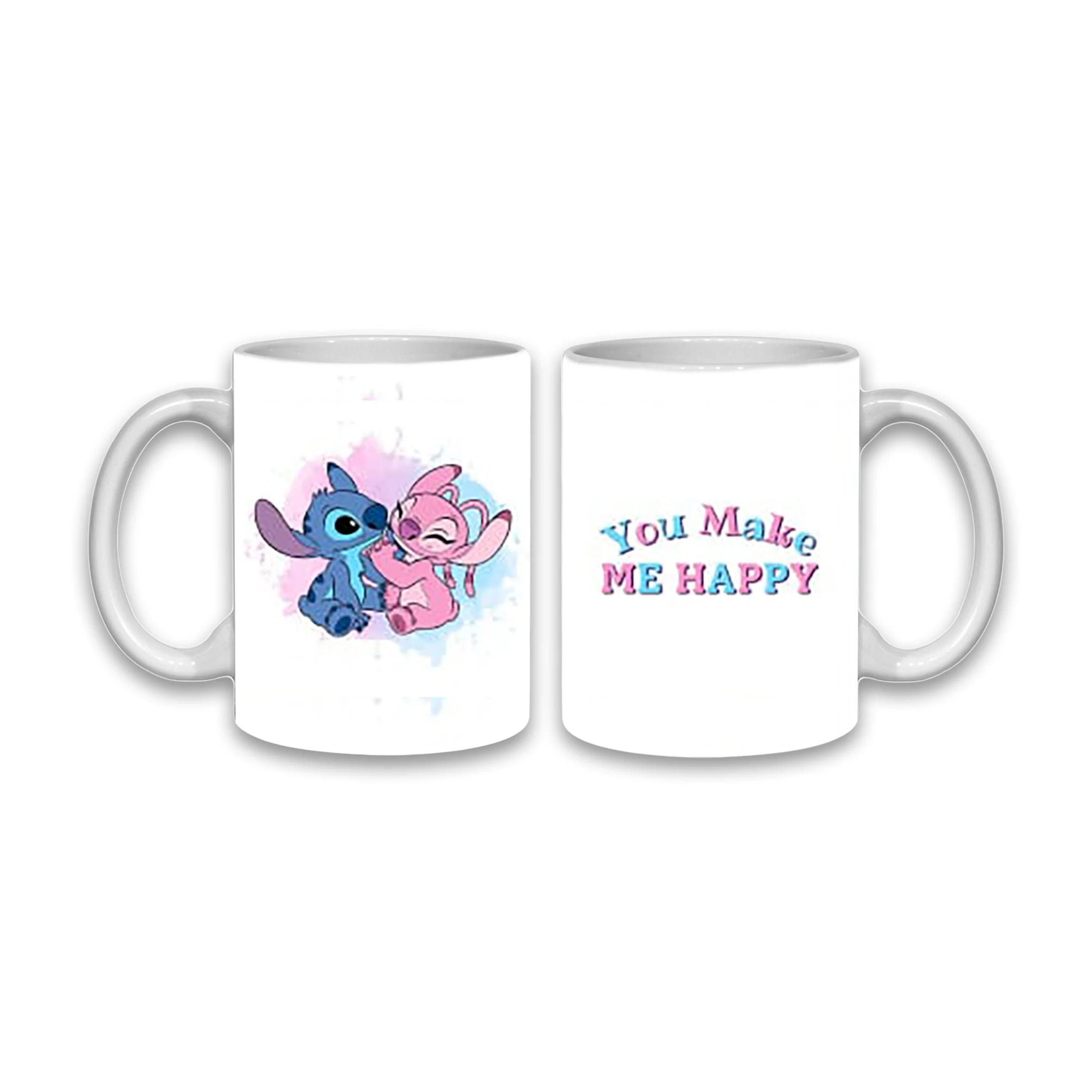 Cana personalizata, Happy Lilo & Stitch, Ceramica, Alb, 350 ml