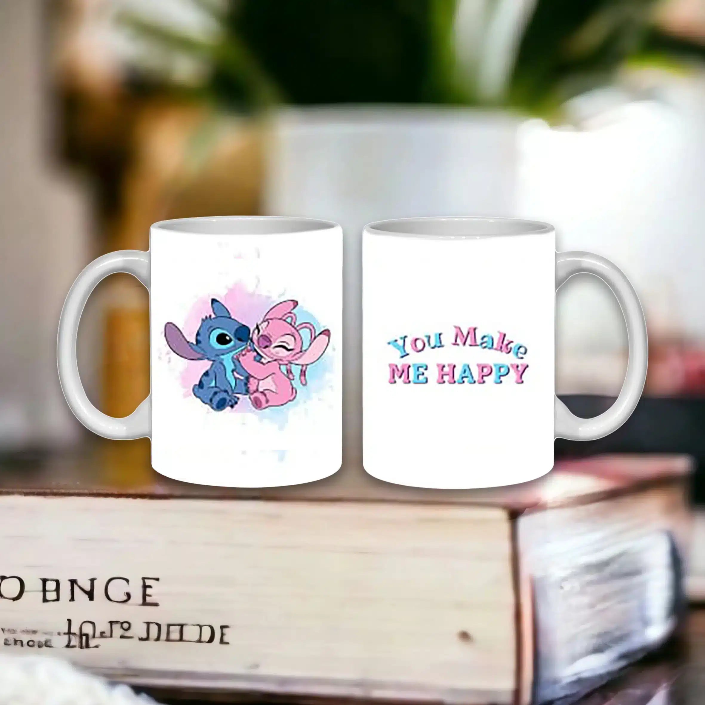 Cana personalizata, Happy Lilo & Stitch, Ceramica, Alb, 350 ml