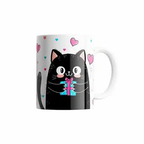 Cana personalizata, Black Cat Love, Ceramica, Alb, 350 ml